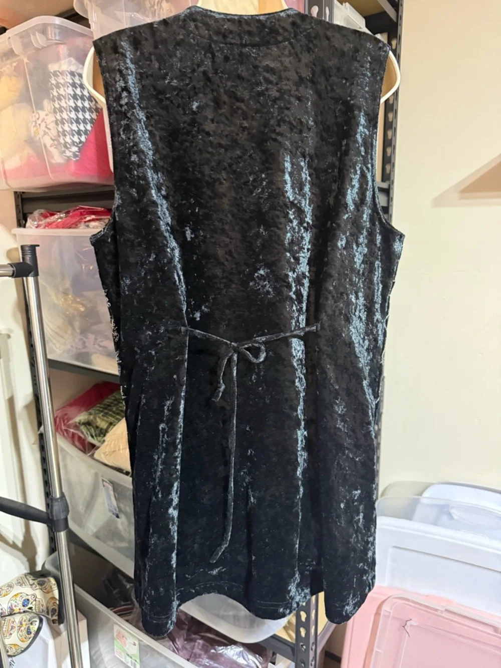 CLIO velvet black Floral Embroidered long Vest/Sleeveless Top|Woman size M - Picture 4 of 8